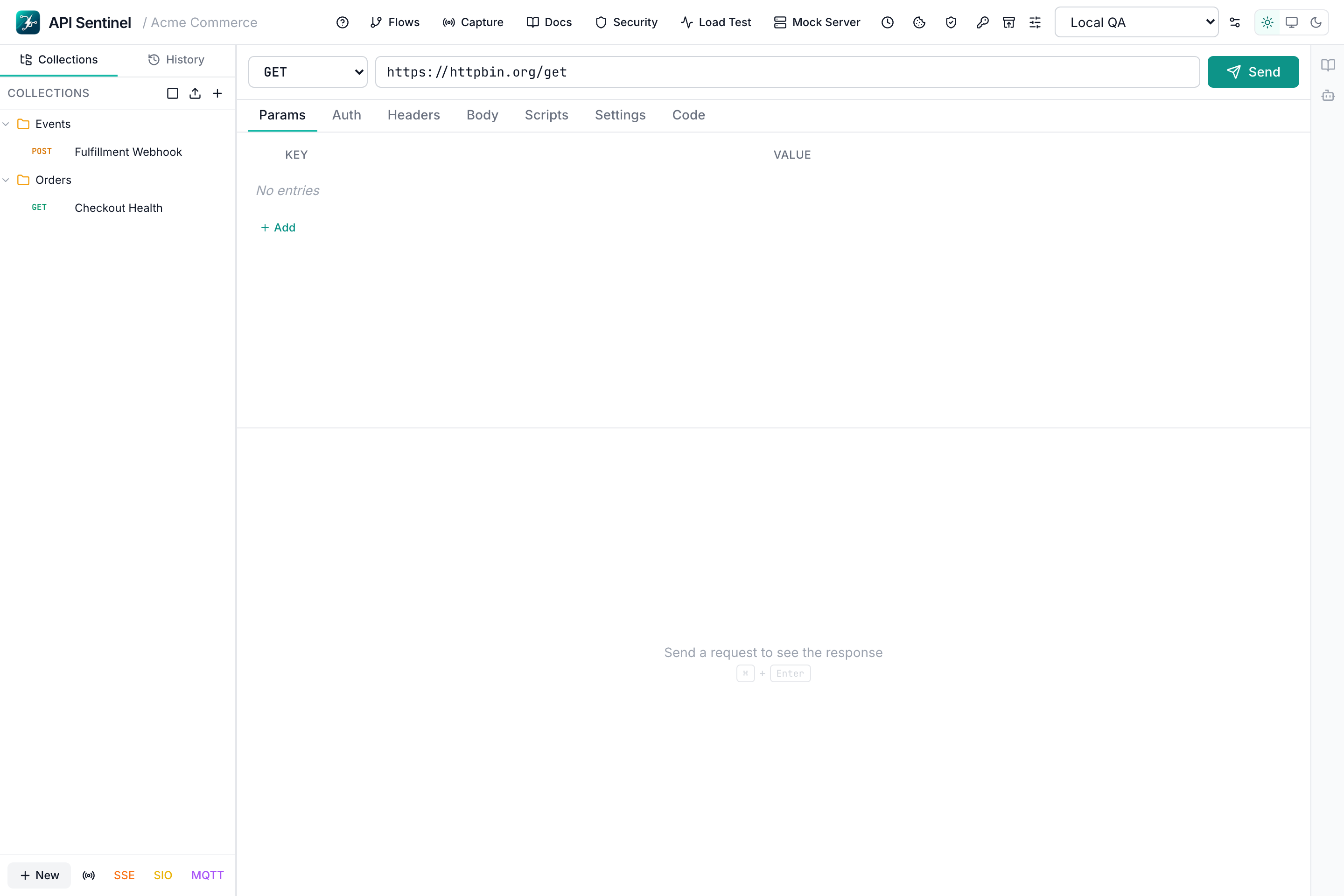 API Sentinel collections and environments — local storage, no cloud