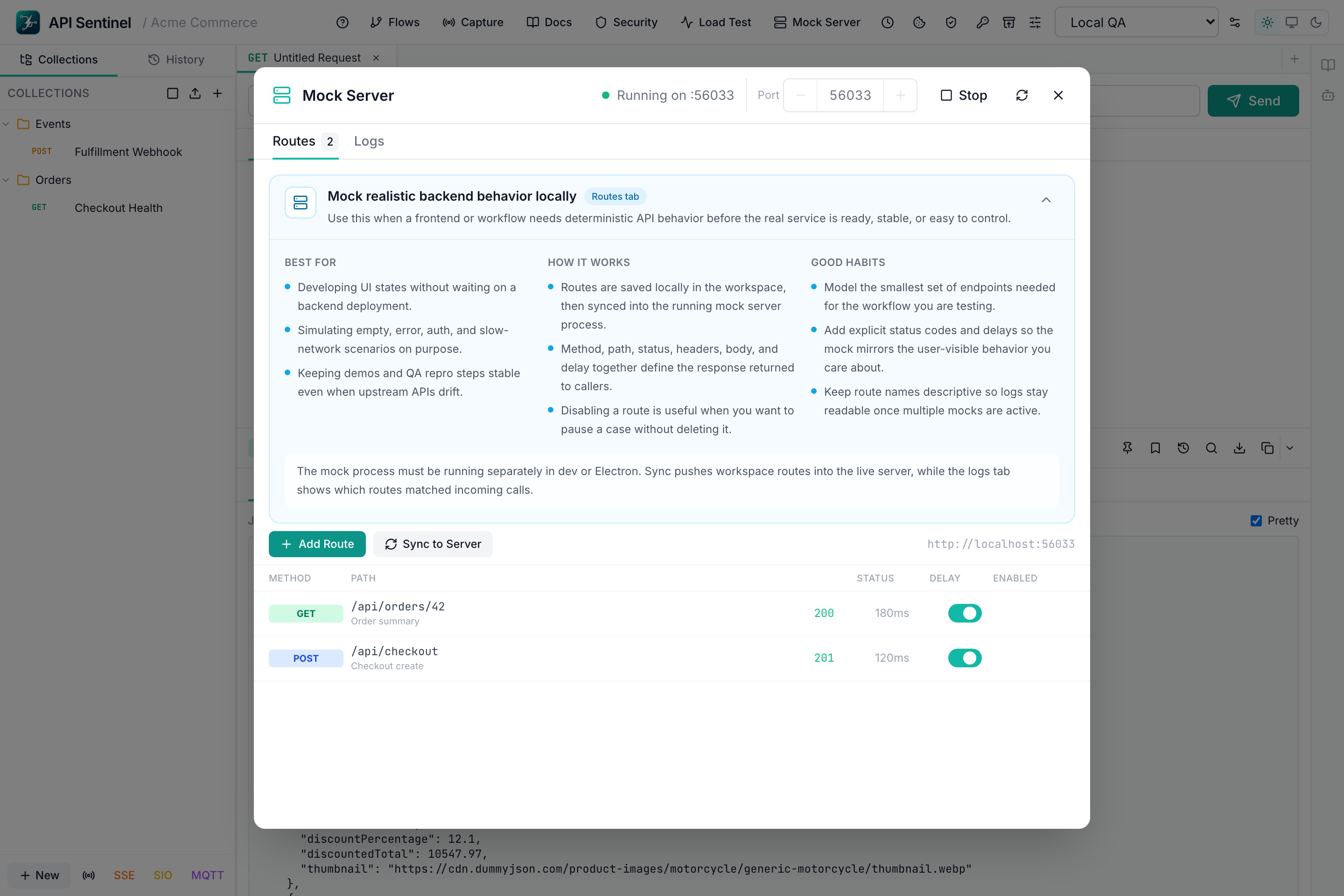 API Sentinel mock server — local endpoint simulation